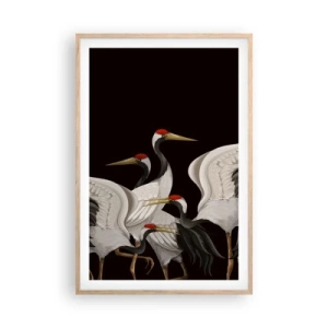 Plakat i ramme af lyst egetræ - Fugle anliggender - 61x91 cm