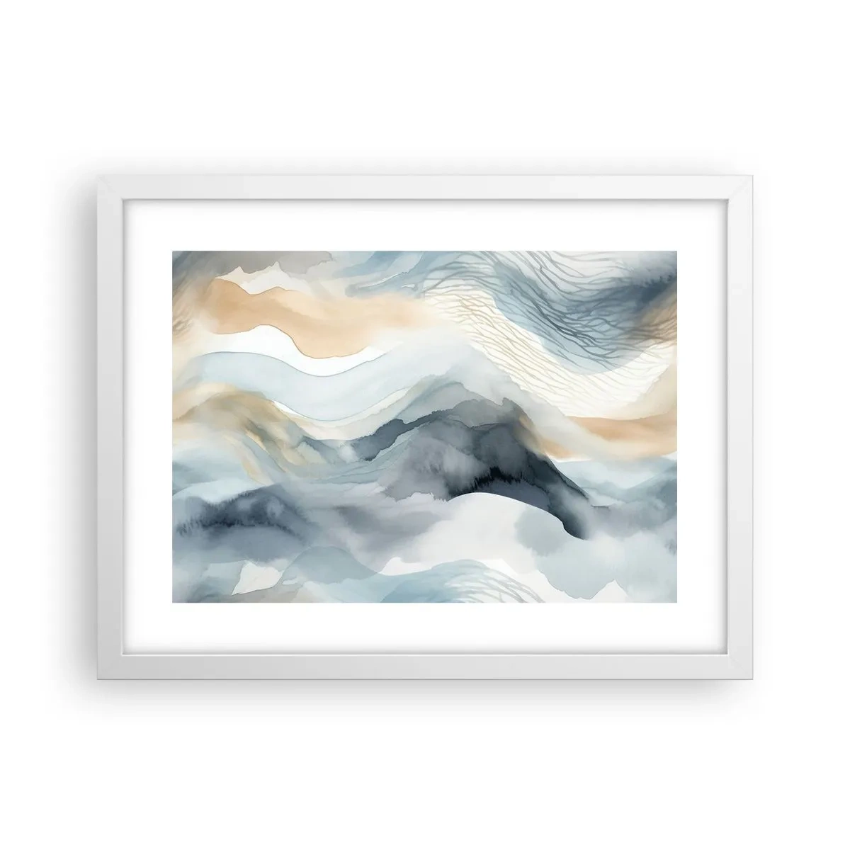 Plakat i hvid ramme - Abstraktion af sne og tåge - 40x30 cm