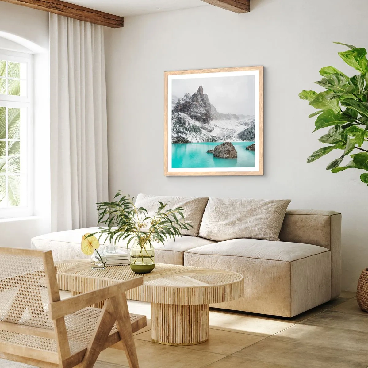 Plakat i ramme af lyst egetræ - På vagt - 40x40 cm