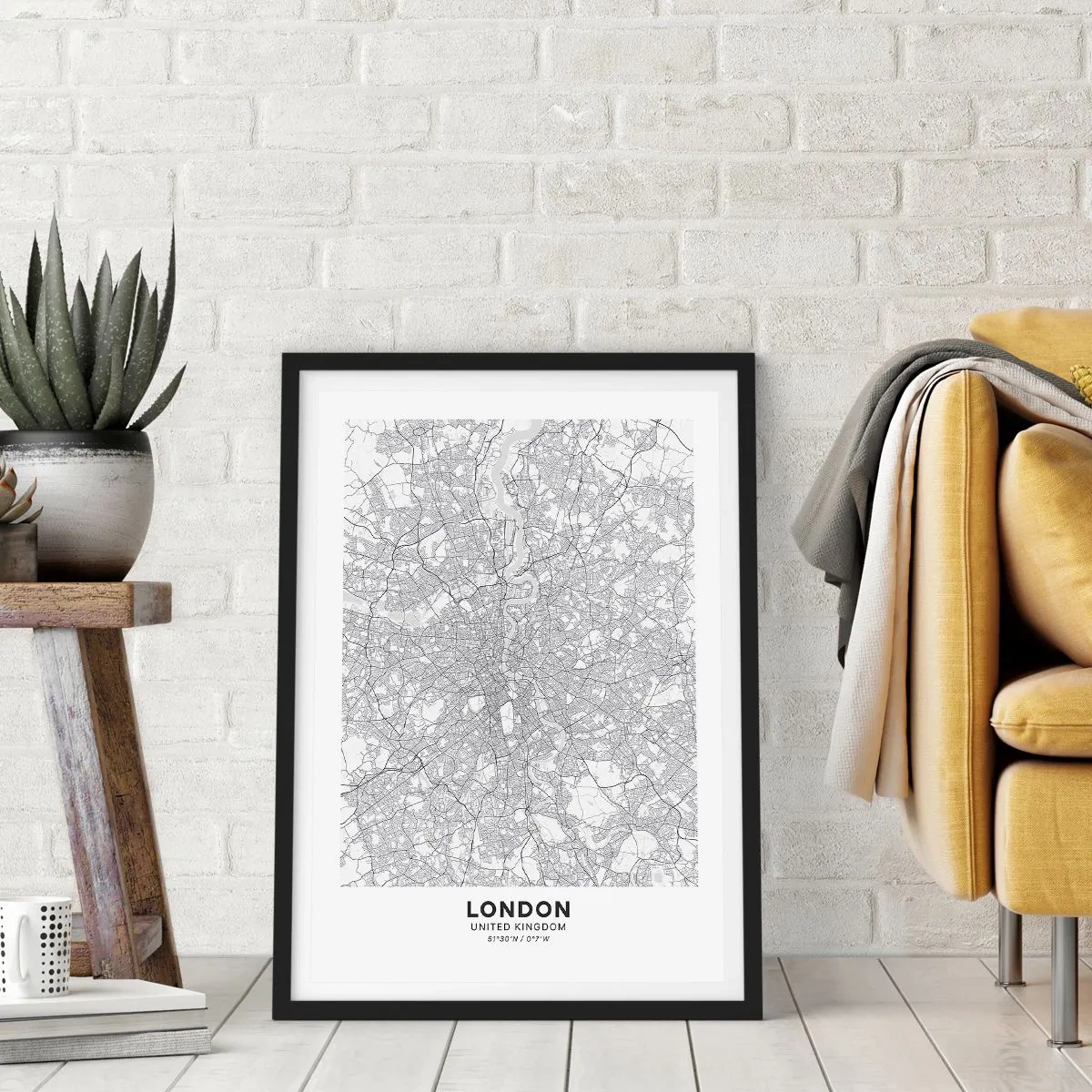 Plakat i sort ramme - Kort over Londons labyrint - 61x91 cm