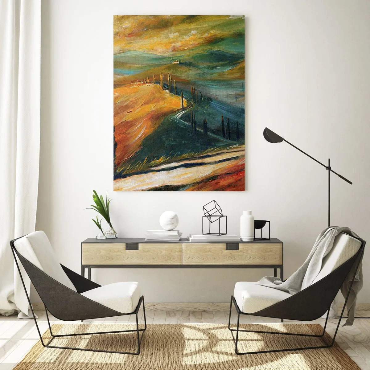 Billede på glas - Toscansk landskab - 50x70 cm
