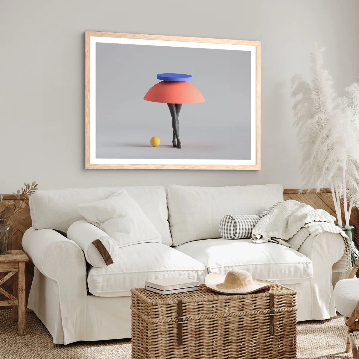 Plakat i ramme af lyst egetræ - Surrealistisk komposition - 50x40 cm