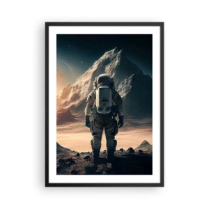Plakat i sort ramme - Astronaut på en fremmed planet i stjernelyset - 50x70cm - En ny udfordring - Moderne vægdekoration til stue og soveværelse ARTTOR