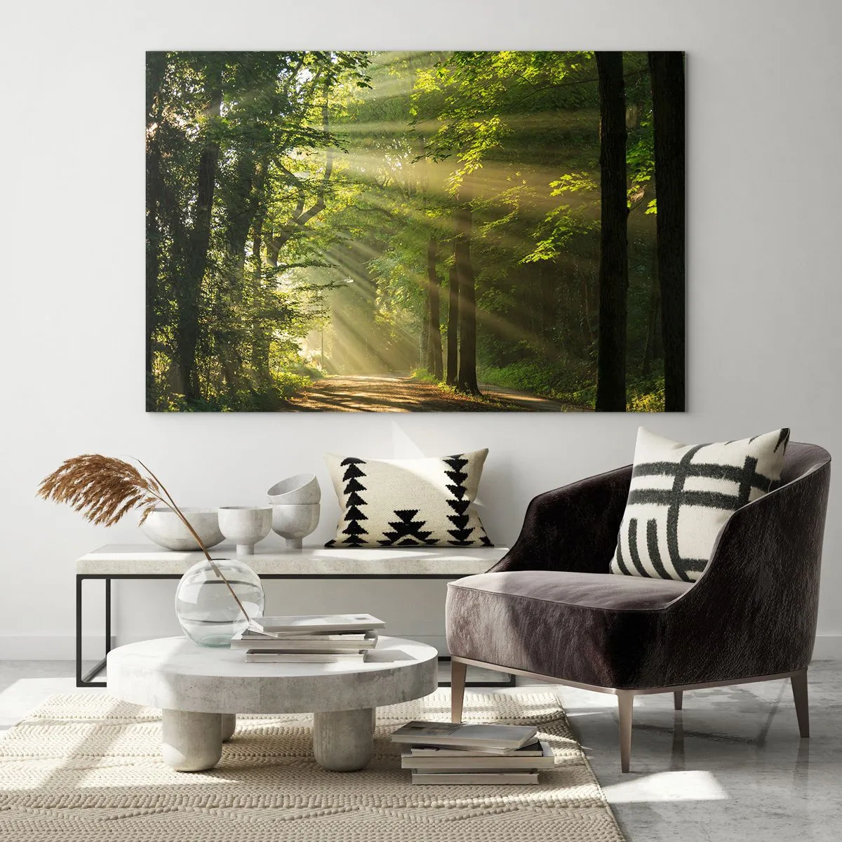 Billede på glas - Øjeblik i skoven - 120x80 cm