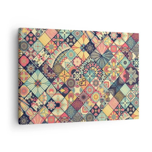 Lærredstryk - Billede på lærred - Farverige geometriske mønstre inspireret af marokkansk stil - 70x50cm - Marokkansk stemning - Moderne vægdekoration til stue og soveværelse ARTTOR