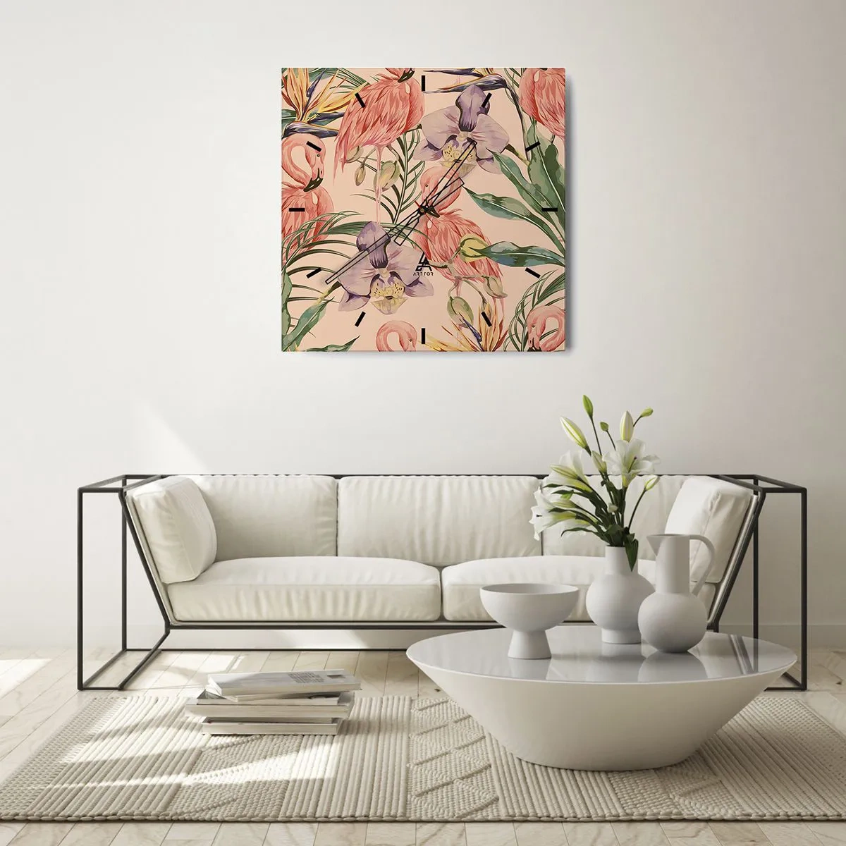 Vægur, Uret - Lyserød blomstret ballet - 30x30 cm
