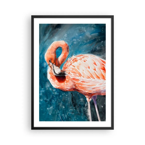 Plakat i sort ramme - En akvarel flamingo mod en turkis vandbaggrund - 50x70cm - Dekorativ af natur - Moderne vægdekoration til stue og soveværelse ARTTOR