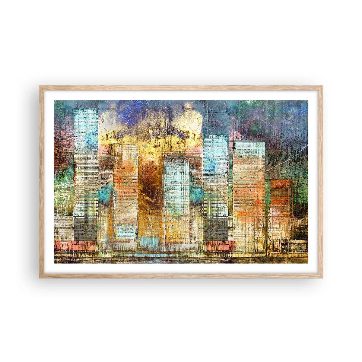 Plakat i ramme af lyst egetræ - Solrig metropol - 91x61 cm