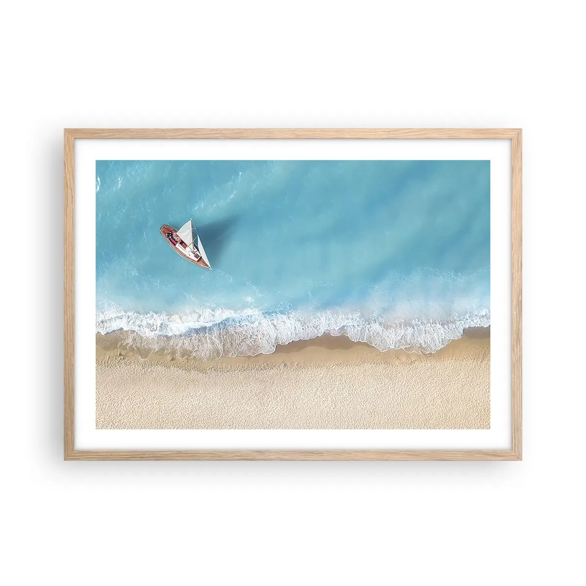 Plakat i ramme af lyst egetræ - På grænsen mellem blå og guld - 70x50 cm