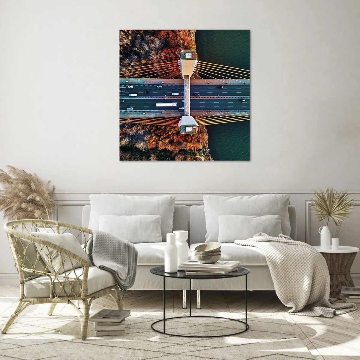 Billede på glas - Bag vandet, bag skovene - 40x40 cm