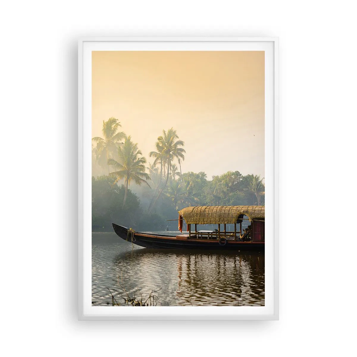 Plakat i hvid ramme - Hus ved floden - 70x100 cm