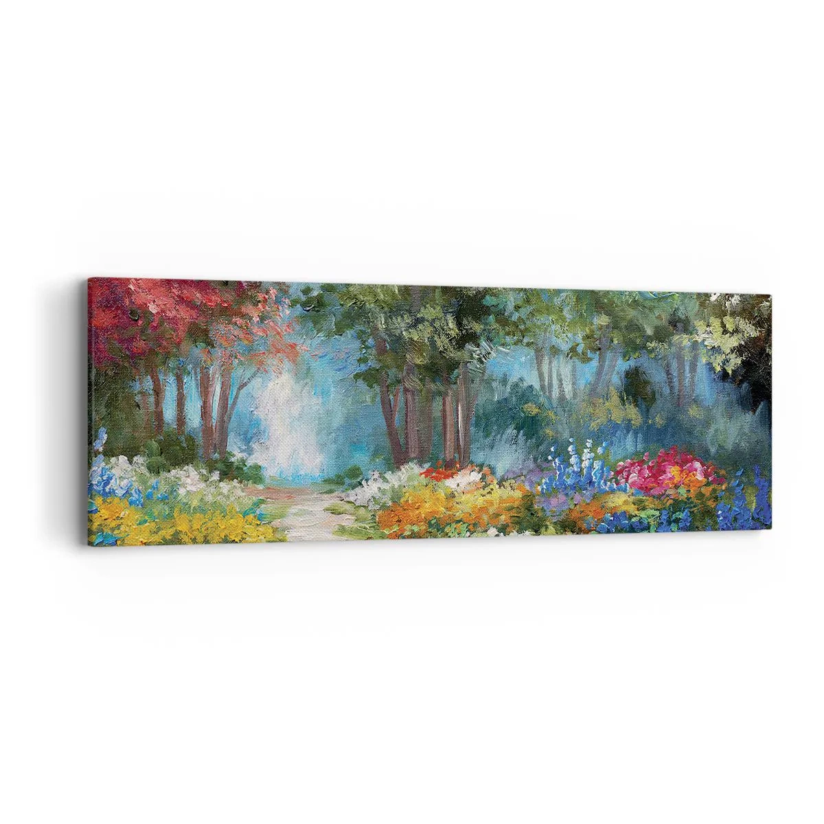 Lærredstryk - Billede på lærred - Skovhave, blomsterskov - 90x30 cm