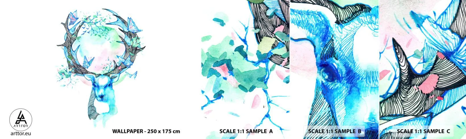 Fototapet Prøve Standard Eco - Naturens styrke og følsomhed - Abstraktion, Hjort, Natur - 100x30 cm