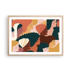 Plakat i ramme af lyst egetræ - Kun kvindelighed - 70x50 cm
