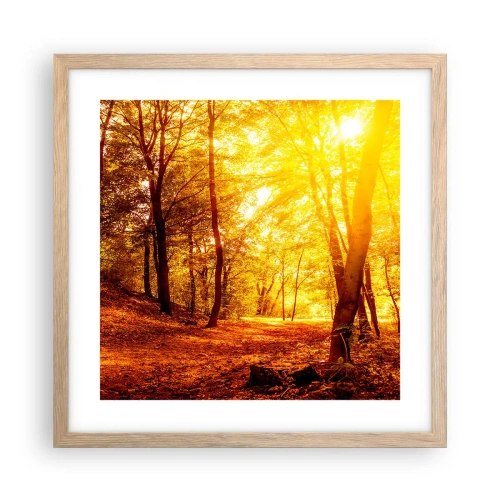 Plakat i ramme af lyst egetræ - Til den gyldne lysning - 40x40 cm