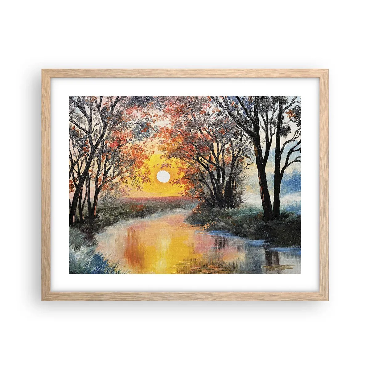 Plakat i ramme af lyst egetræ - Efterårs atmosfære - 50x40 cm