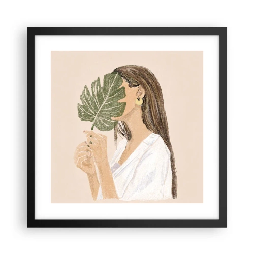 Plakat i sort ramme - Mystisk portræt med en vifte - 40x40 cm