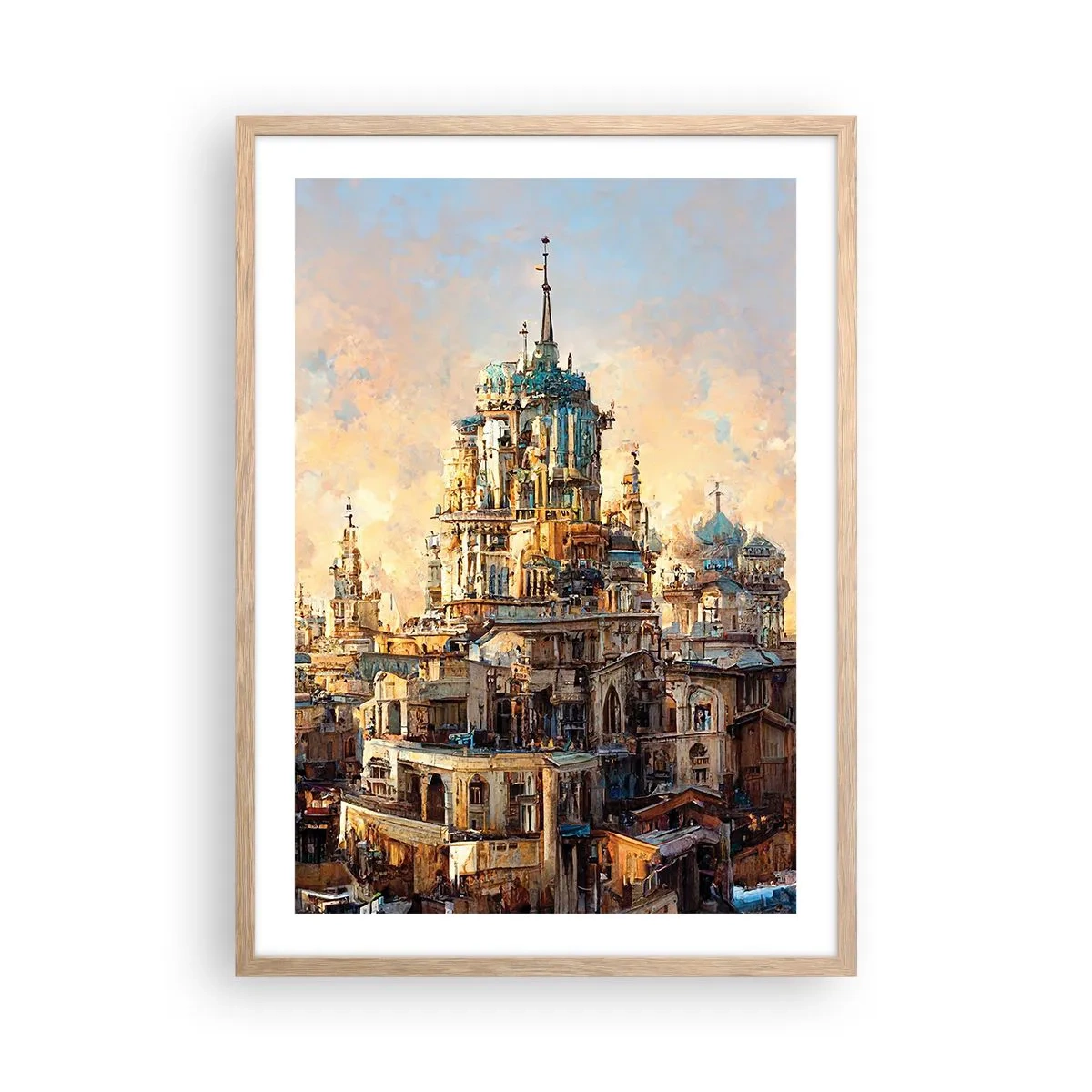 Plakat i ramme af lyst egetræ - En by af byer - 50x70 cm