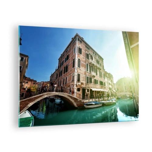 Billede på glas - Venedig med kanal, bro og historiske bygninger - 70x50cm - Venedig - Amore Mio - Moderne vægdekoration til stue og soveværelse ARTTOR