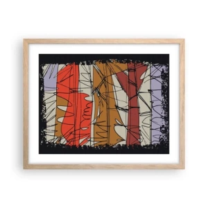 Plakat i ramme af lyst egetræ - Spontan komposition - 50x40 cm