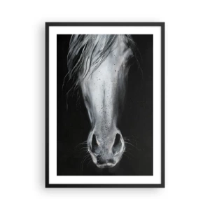Plakat i sort ramme - Nærbillede af et hesteansigt i sort-hvid - 50x70cm - Forførende blik - Moderne vægdekoration til stue og soveværelse ARTTOR