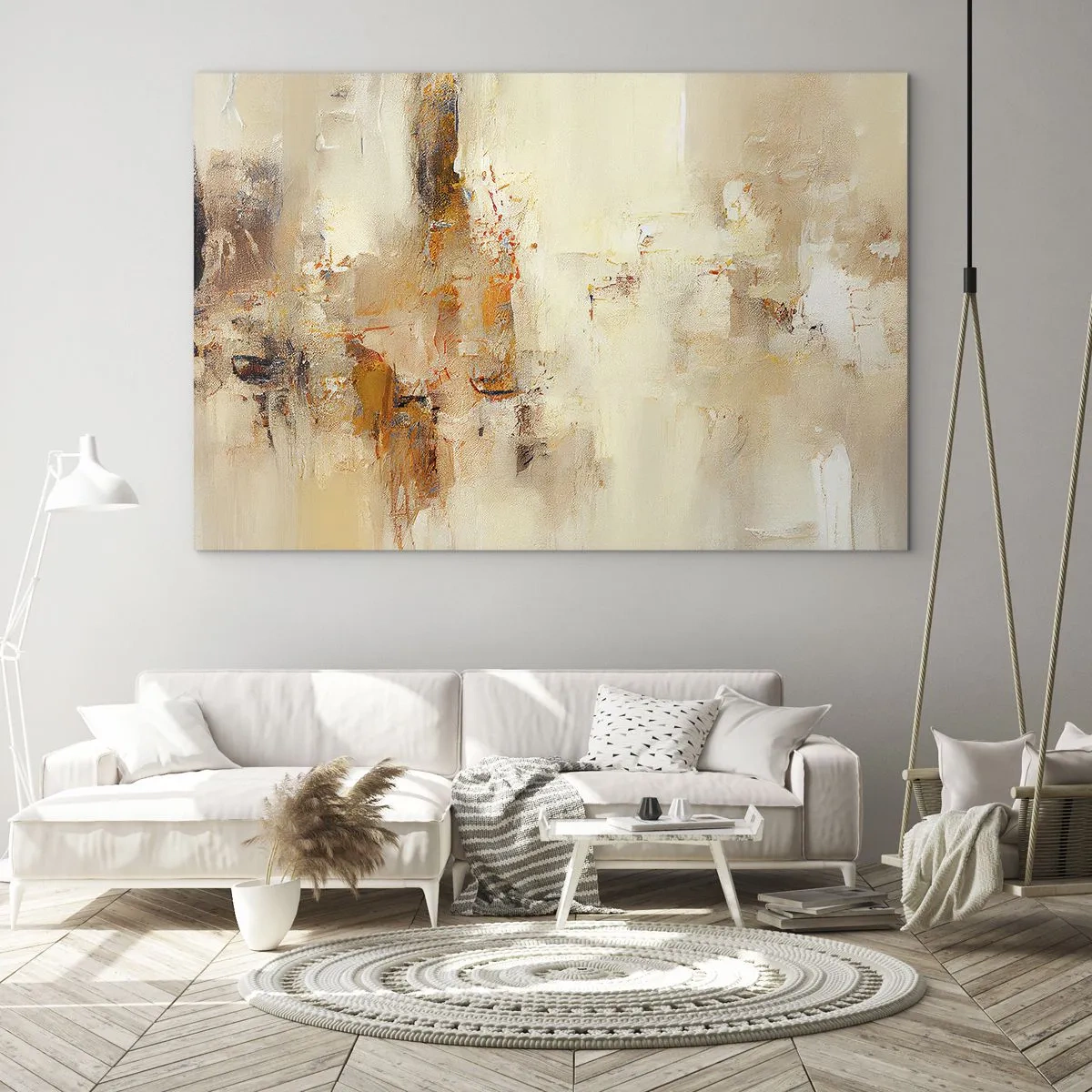 Billede på glas - Abstraktion i nuancer af rav, beige og brun - 70x50cm - Ravets sjæl - Moderne vægdekoration til stue og soveværelse ARTTOR
