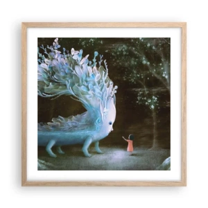 Plakat i ramme af lyst egetræ - Et fantastisk møde - 50x50 cm