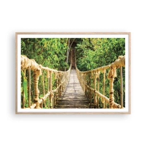 Plakat i ramme af lyst egetræ - Ophængt i grønt - 100x70 cm