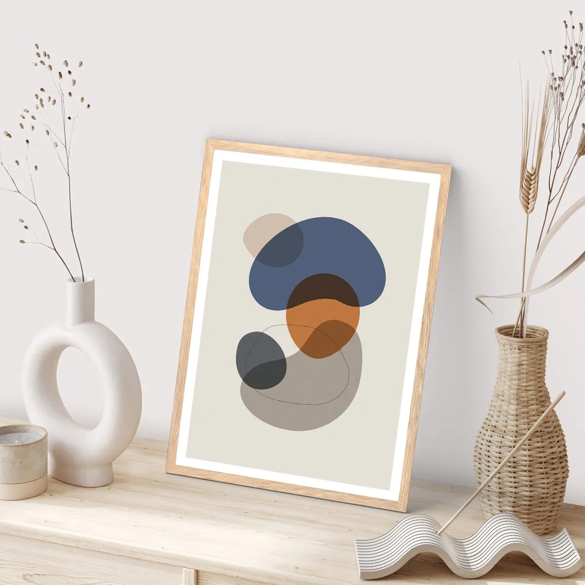 Plakat i ramme af lyst egetræ - Dråber af farve - 40x50 cm