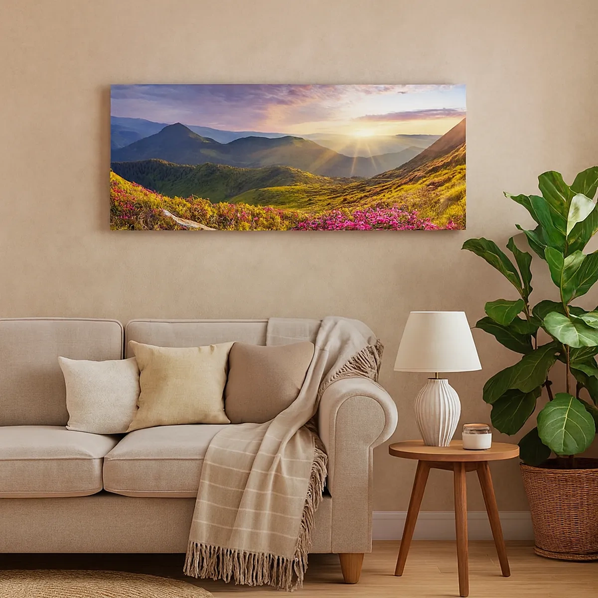 Lærredstryk - Billede på lærred - Friskheden af en morgen i bjergene - 30x30 cm