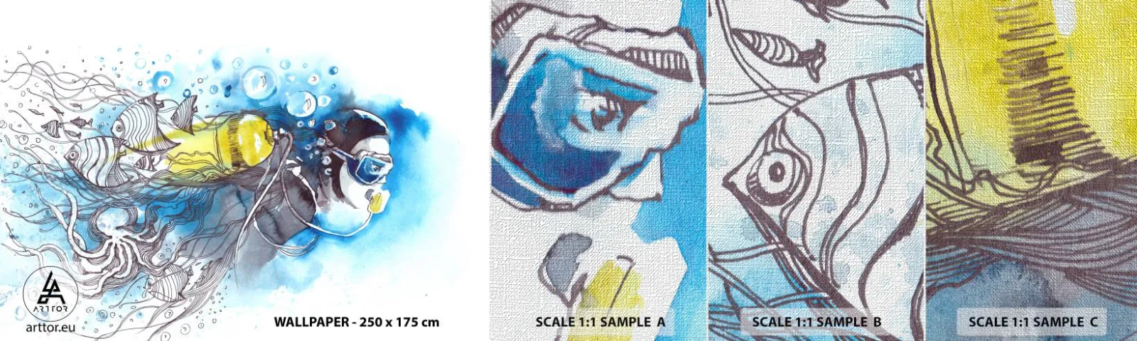 Prøve Fototapet Premium Canvas - Stor blå - Dykning, Fisk, Sport - 100x30 cm