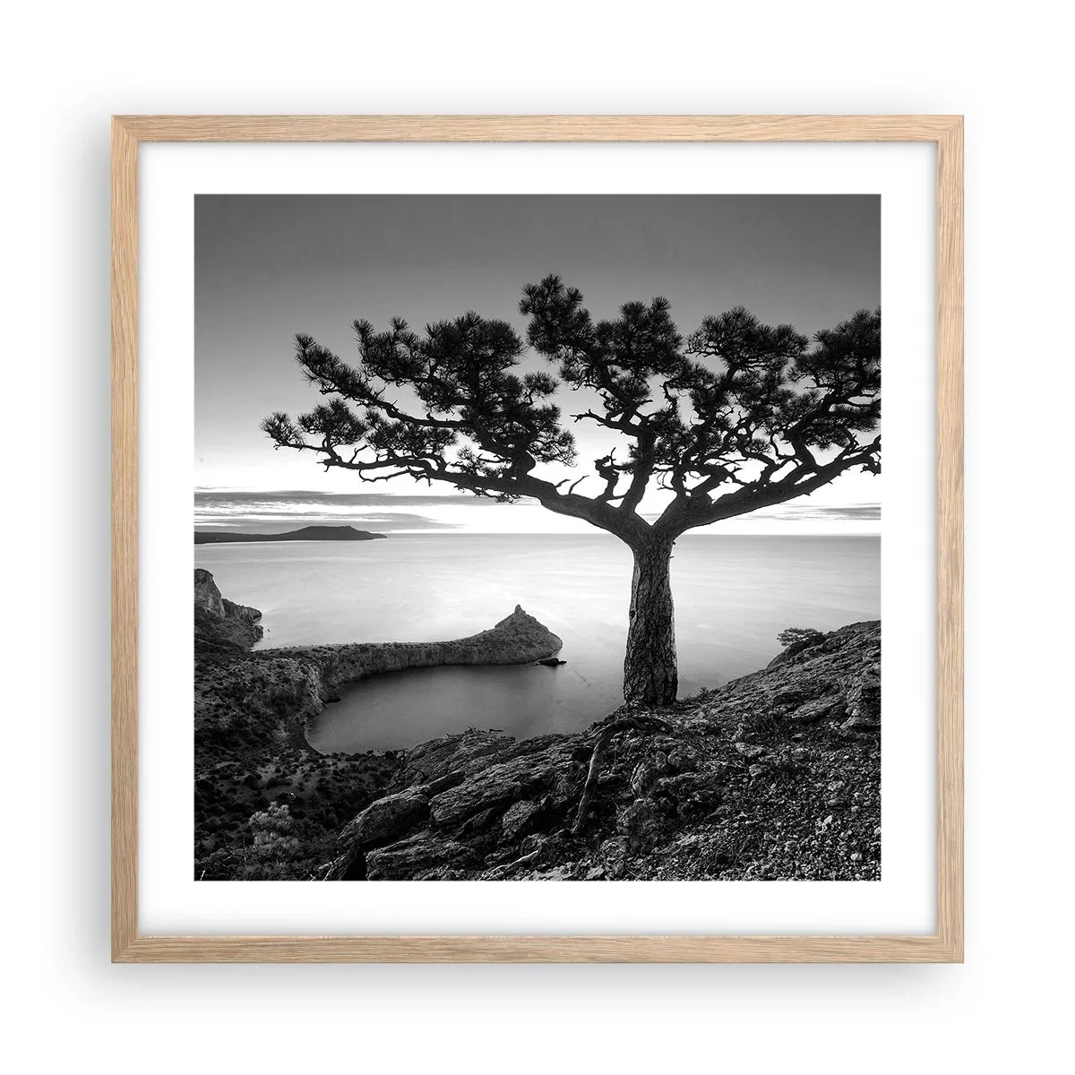 Plakat i ramme af lyst egetræ - Fred hele vejen til horisonten - 50x50 cm