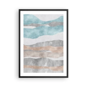 Plakat i sort ramme - Minimalistiske bølger i nuancer af blå og beige - 50x70cm - En undersøgelse af intimitet - Moderne vægdekoration til stue og soveværelse ARTTOR