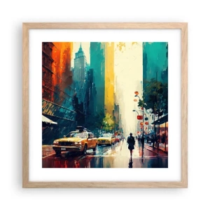 Plakat i ramme af lyst egetræ - New York - her er selv regnen farverig - 40x40 cm