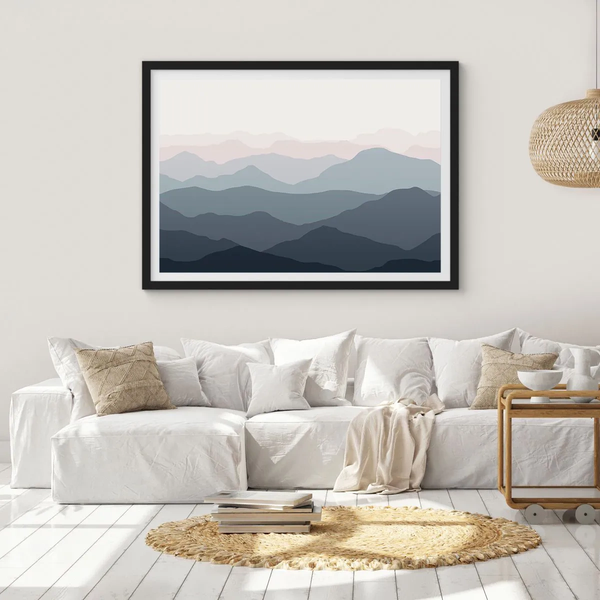Plakat i sort ramme - Bølger af bjerge - 40x30 cm