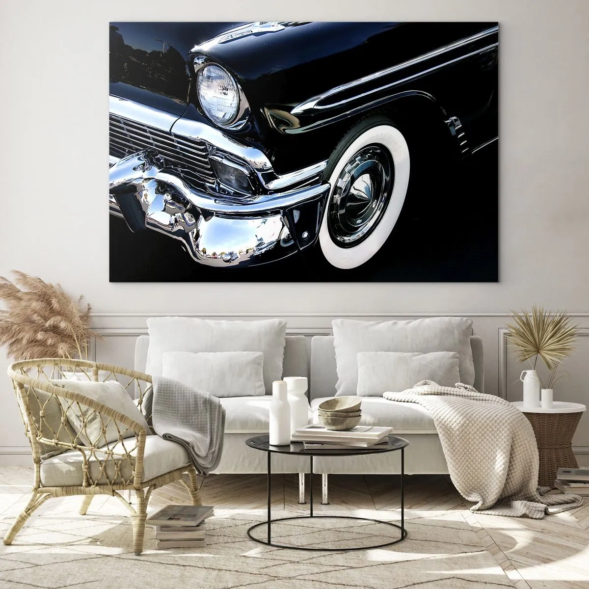 Billede på glas - Klassikere i sølv, sort og hvid - 100x70 cm