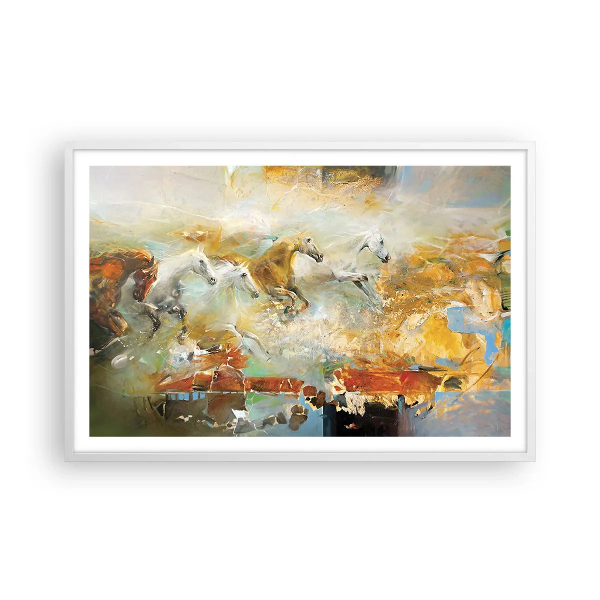 Plakat i hvid ramme - Galopperer gennem lyset - 91x61 cm