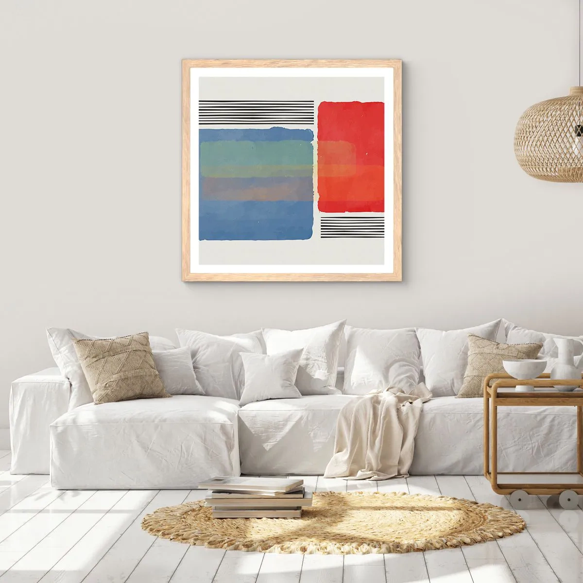 Plakat i ramme af lyst egetræ - Geometriens ånd og bogstav - 30x30 cm