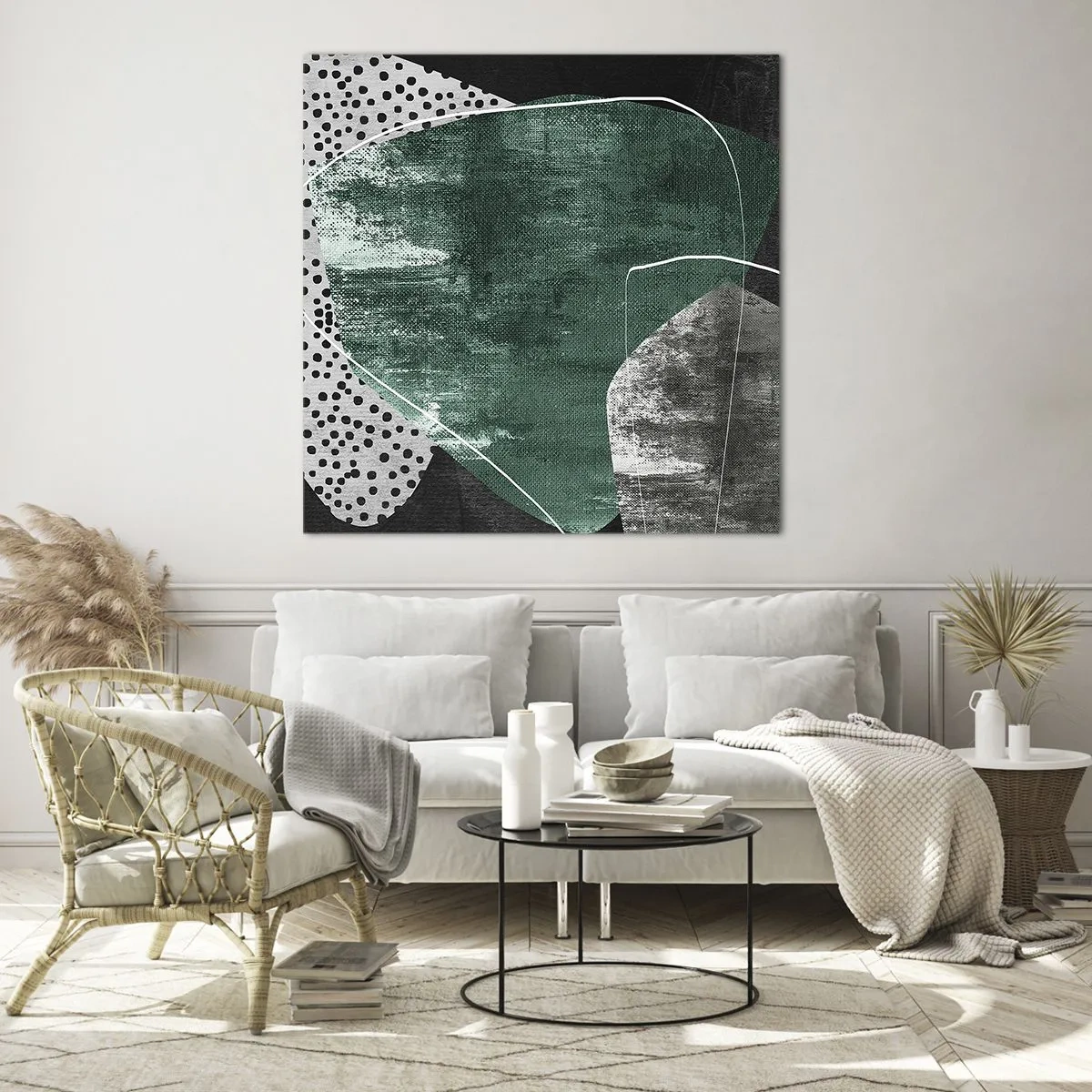 Billede på glas - Farverig abstraktion med en guldflager - 60x60 cm