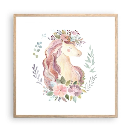 Plakat i ramme af lyst egetræ - En invitation til eventyrets verden - 60x60 cm
