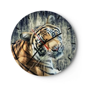 Vægur, Uret - Portræt af en tiger mod en stenmur - 30x30cm - Portræt i lysstrømme - Moderne vægdekoration til stue, køkken og soveværelse ARTTOR