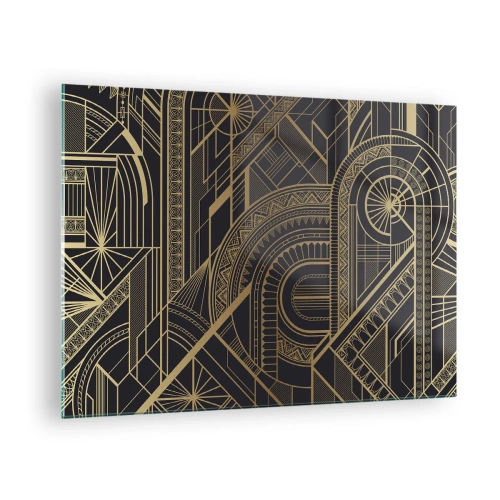 Billede på glas - Geometrisk Art Deco-mønster i guld og sort - 70x50cm - Koncepter, idéer, planer - Moderne vægdekoration til stue og soveværelse ARTTOR