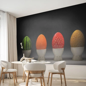 Fototapet Standard Eco - Æg i glas med skaller, der ligner frugt - 100x70cm - Frugt morgenmad - Moderne vægdekoration til stue og soveværelse ARTTOR