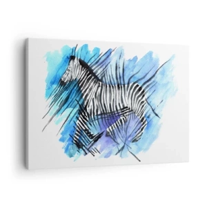 Lærredstryk - Billede på lærred - Akvarel illustration af en zebra mod en blå himmel - 70x50cm - Skjult i striberne - Moderne vægdekoration til stue og soveværelse ARTTOR
