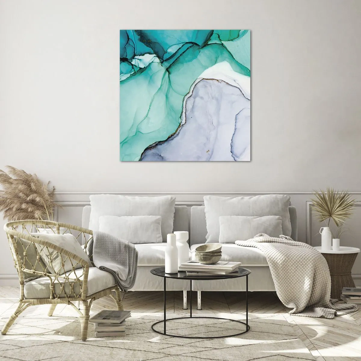Billede på glas - Undersøgelse i turkis - 50x50 cm