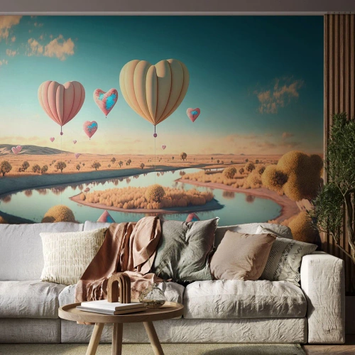 Fototapet Standard Eco - Kærlighed lader dig svæve - Balloner, Pastel, Slik - 300x210 cm