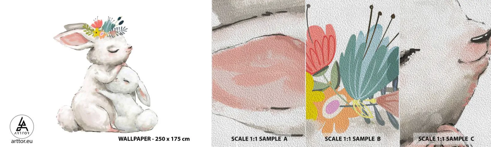 Prøve Fototapet Premium Sand - Der er intet sted som hos mor - For børn, Kanin, Mor med Barn - 100x30 cm