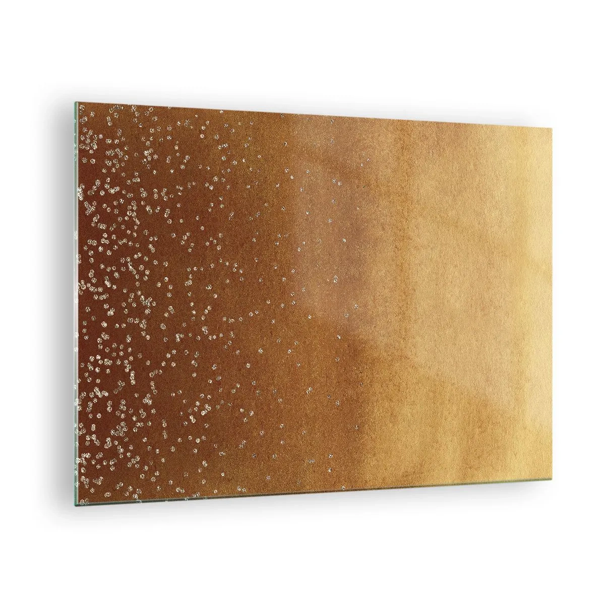 Billede på glas - Guld abstrakt mønster med fine refleksioner - 70x50cm - Lysets fødsel - Moderne vægdekoration til stue og soveværelse ARTTOR