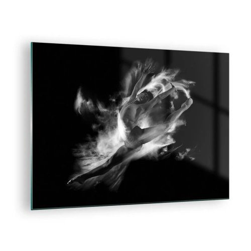 Billede på glas - Sort og hvid silhuet af en danser i dynamisk bevægelse - 70x50cm - Stoppet under flyvning - Moderne vægdekoration til stue og soveværelse ARTTOR