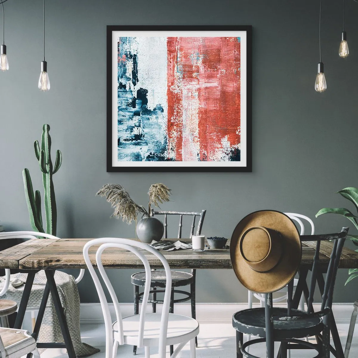 Plakat i sort ramme - Abstrakt halvt og halvt - 60x60 cm